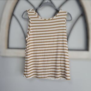 *NWT* Green Envelope Ivory Gold Striped Tie Back Skeeveless Blouse, Sz M